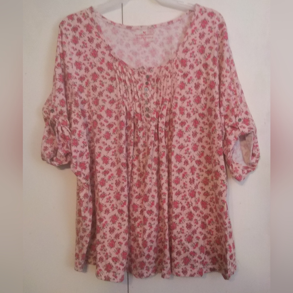 3X Woman Within floral pintuck tunic